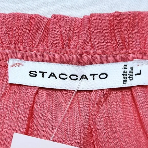 Staccato New Coral Pink Blouse Short Ruffled Sleeves Size L - Picture 6 of 15